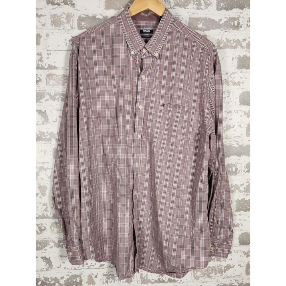 IZOD Premium Essentials Shirt Men XL Red Plaid Casual Button Down Long Sleeve